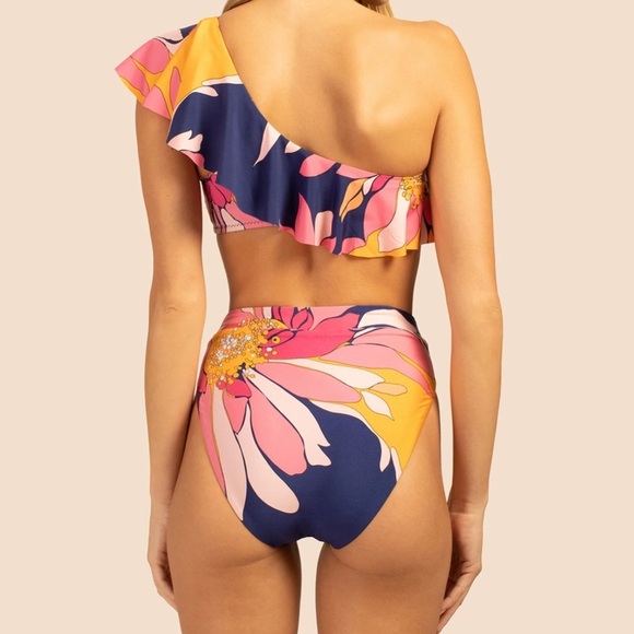 Trina Turk | Breeze Asymmetrical Bandeau High Waist Bikini 2 Piece Size 14 - Picture 9 of 10